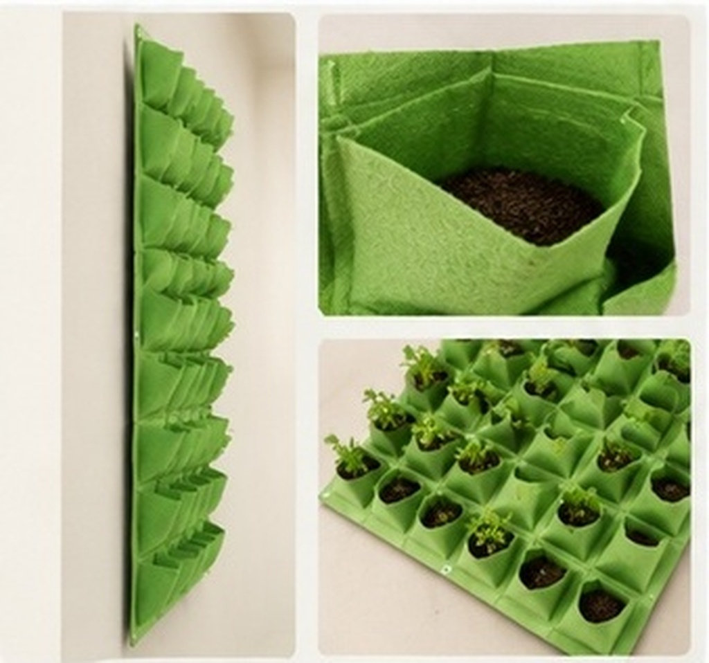 Vertical Planter - 64 Bölmeli, Duvara Asılabilen, Dokumasız Keçe